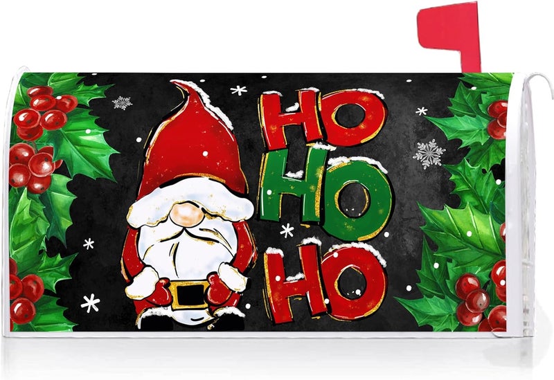 Texupday Ho Ho Ho Santa Christmas Gnome Snowflakes Decoration Mailbox Cover With Magnetic Strip Winter Holiday Mailbox Wraps Post Letter Box Cover Standard Size 21" X 18" for Garden Outdoor Yard Decor - Image 1